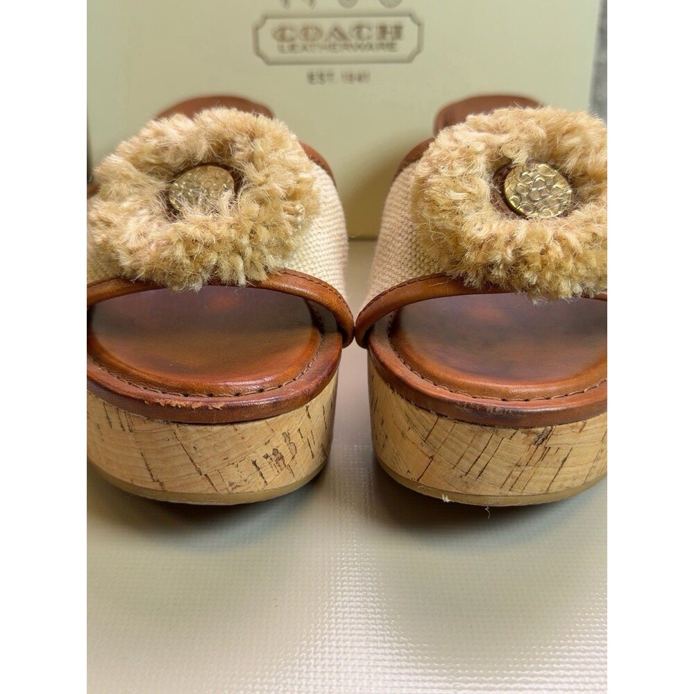 Coach Jazmin A8031 Canvas Cork Wedge Slide Sandals Natural Women’s 7.5M - Picture 6 of 12
